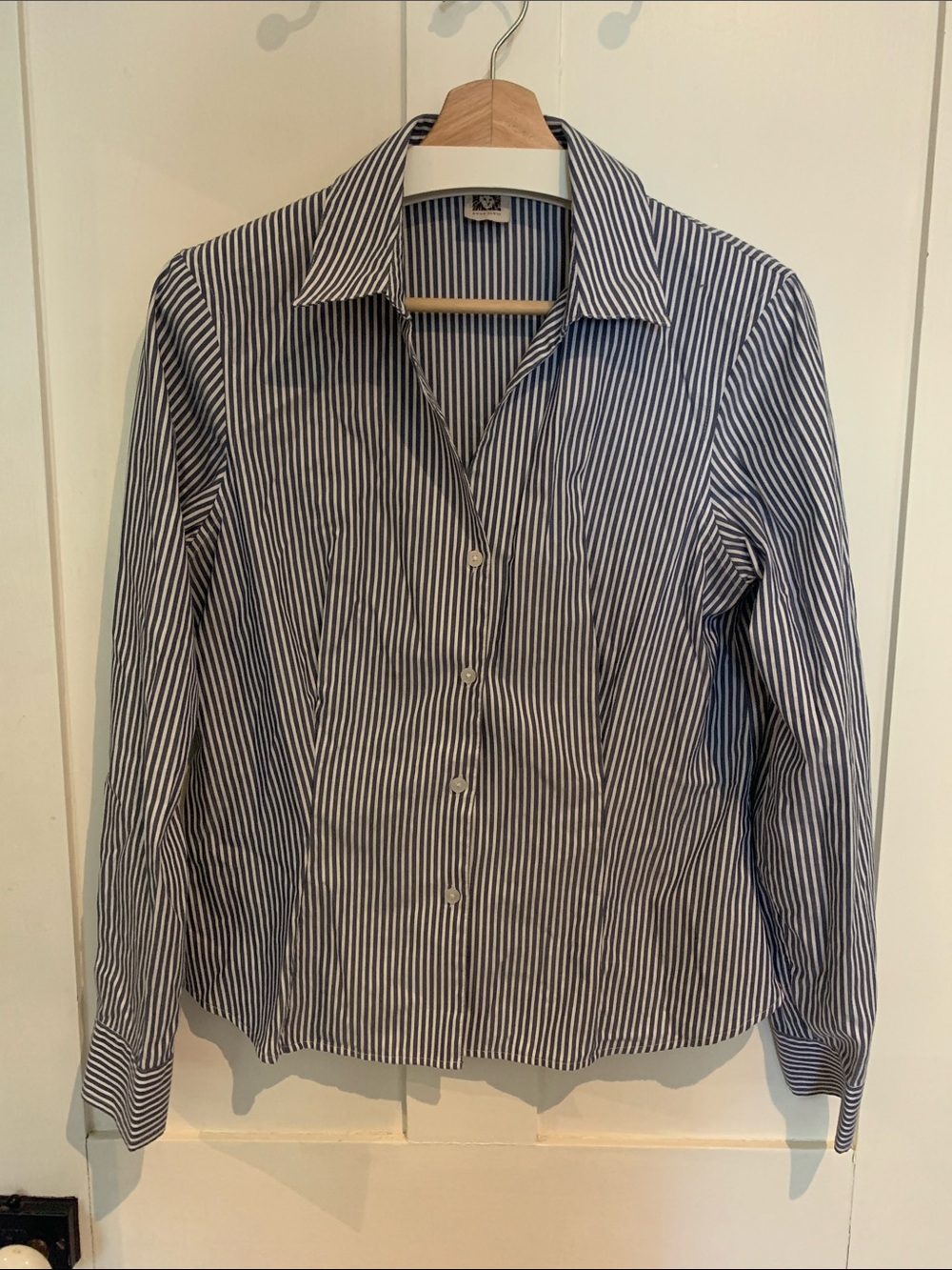 Anne Klein Navy and White Striped Dress Shirt